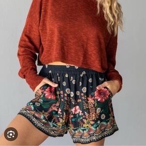 NATURAL LIFE Black Floral High Waist Shorts Maribel XS NEW